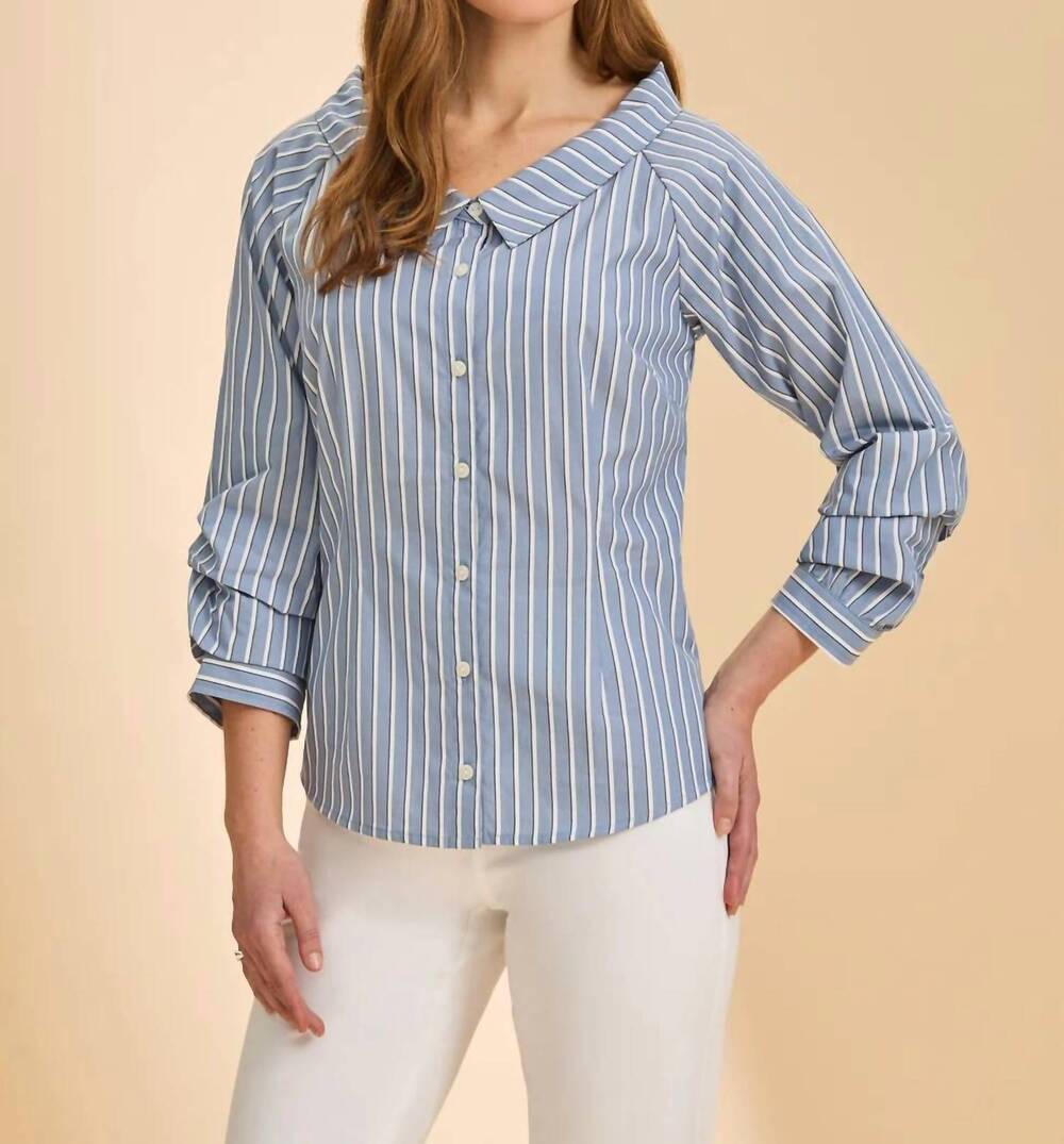 NEW FDJ 3/4 sleeve boatneck shirt in ether stripes